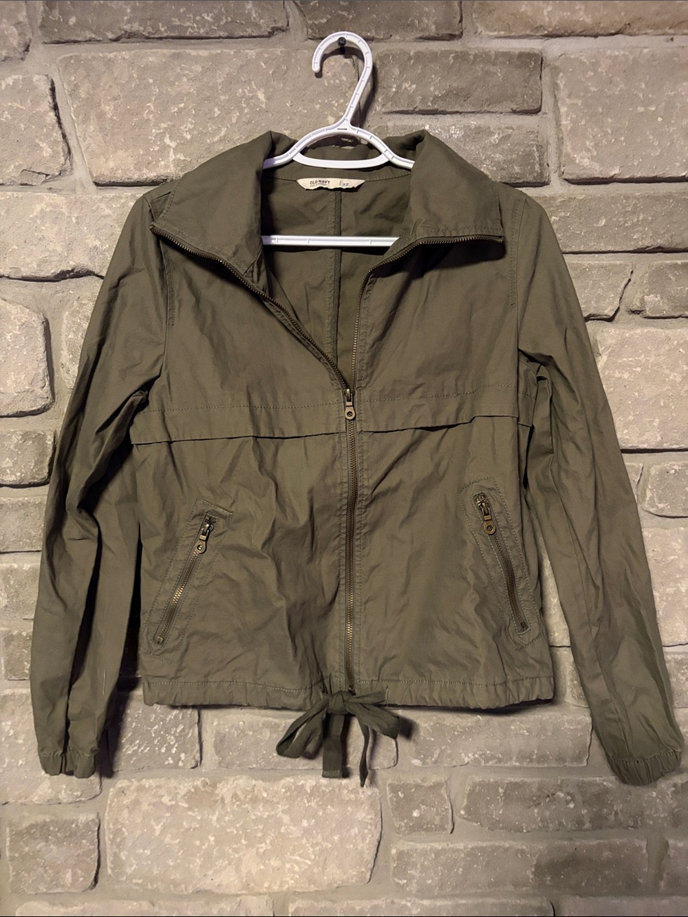 Old Navy Olive Utility Zip-Front Drawstring Jacket